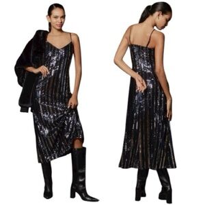 NEW Maeve Sleeveless Sequin Stripe Midi Dress from Anthropologie Size XS holiday
